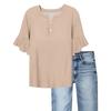 Women's Casual Fashion V-neck Ruffled Trumpet Sleeves Loose Versatile Solid Color Short Sleeves