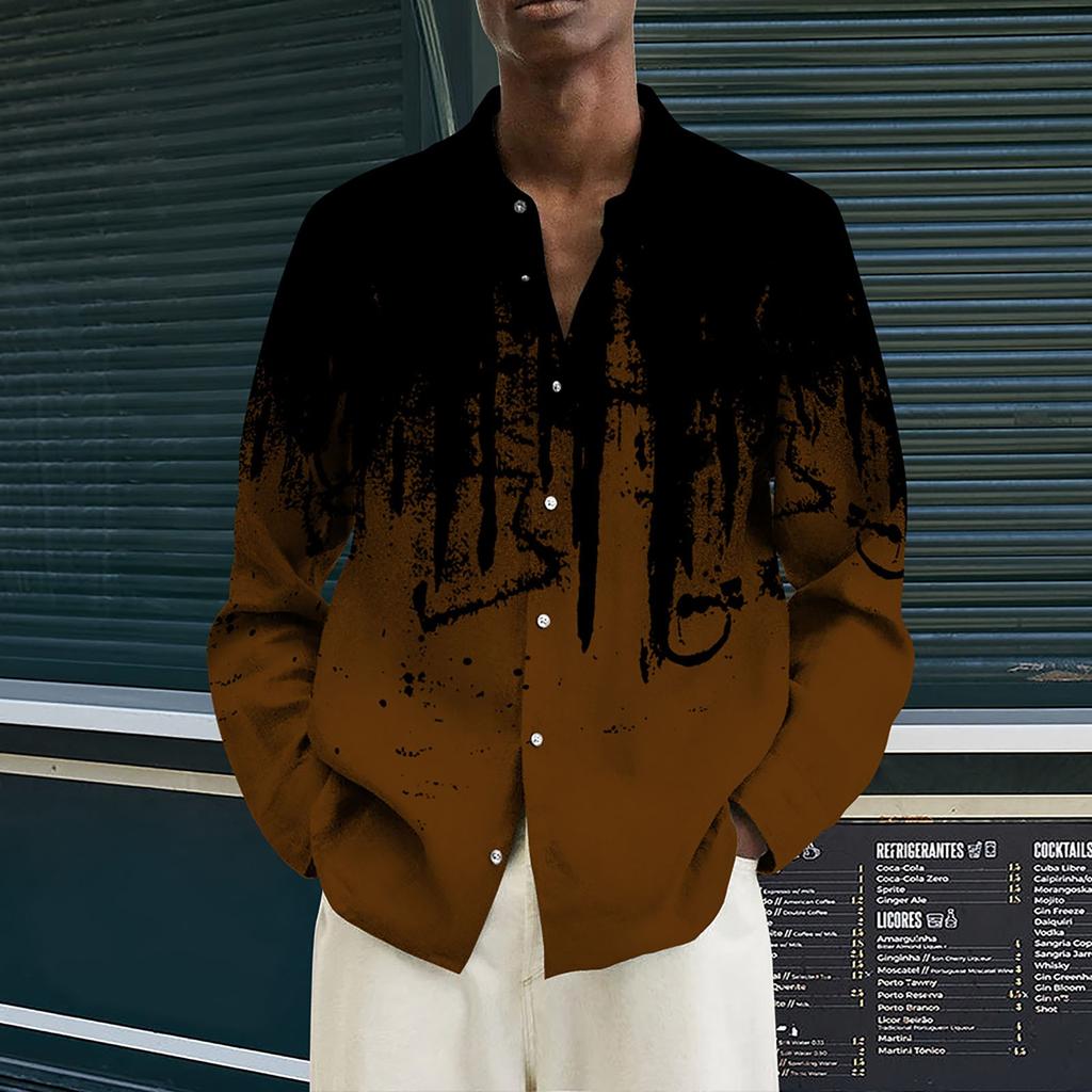 Men's Printed Long Sleeve Shirts Casual Loose Printed Long Sleeve Shirts