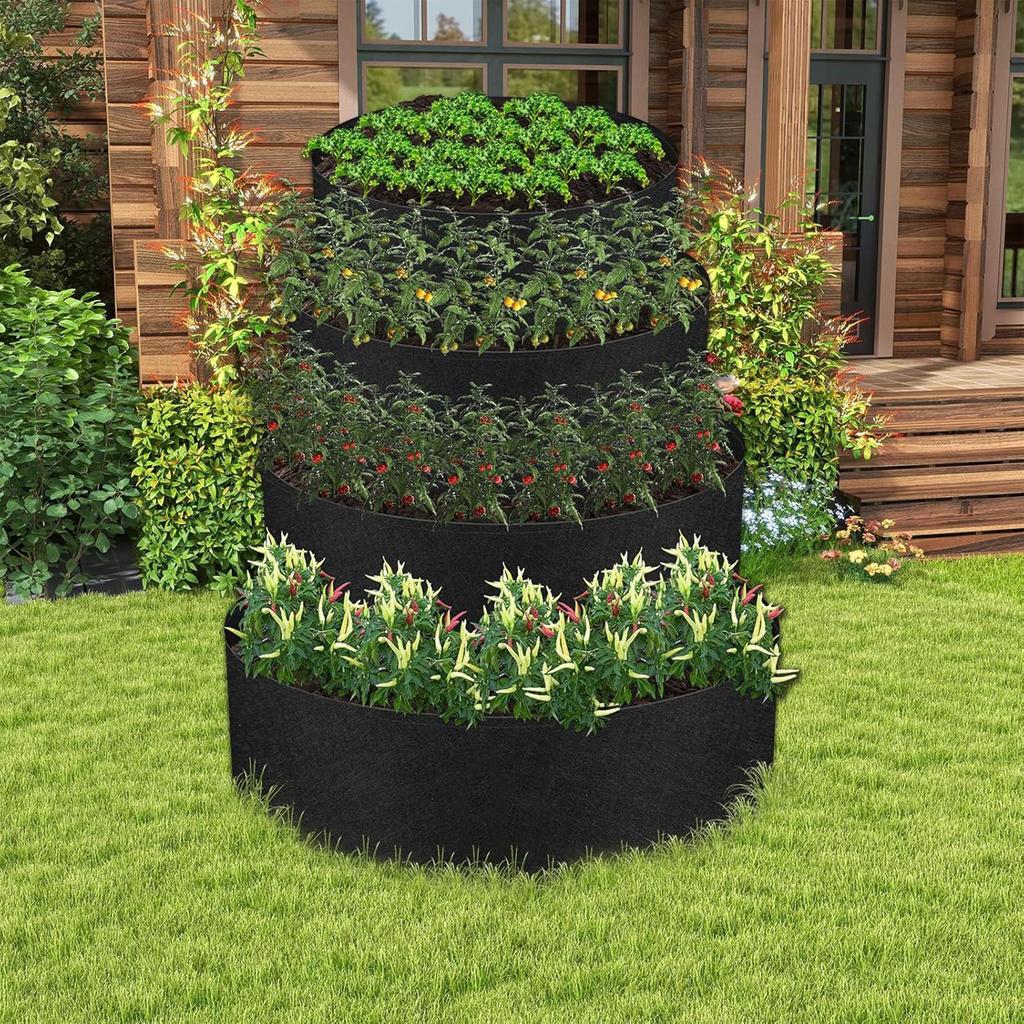 4Pcs Plant Grow Bag Heavy Duty Raised Garden Bed for Outdoor Planting Flower