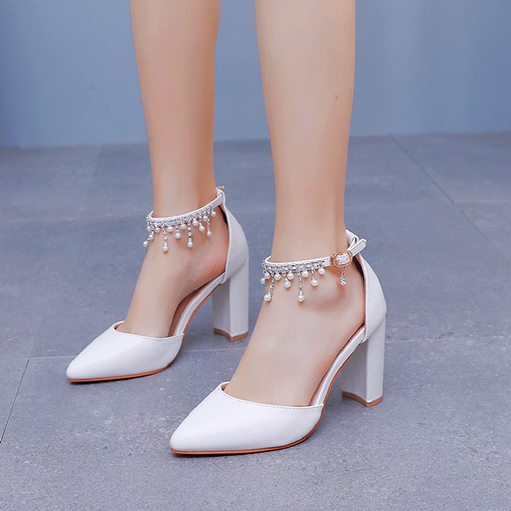 9cm Thick Heel Sandals Mary Zhen White Bride Wedding Large Size Sandals Size 42 High Heels Spring and Summer Sandals Women