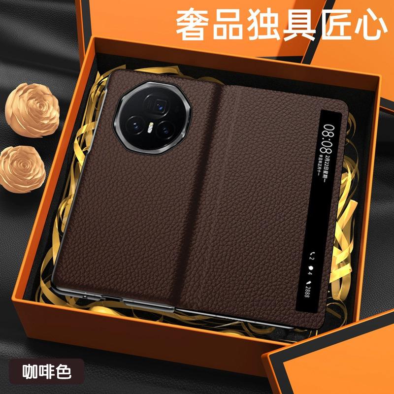 Wobiloo Luxus-Schutzhülle aus echtem Leder mit Smart Window für Honor V5 V3 Vs3 Collection Version, Klapphülle