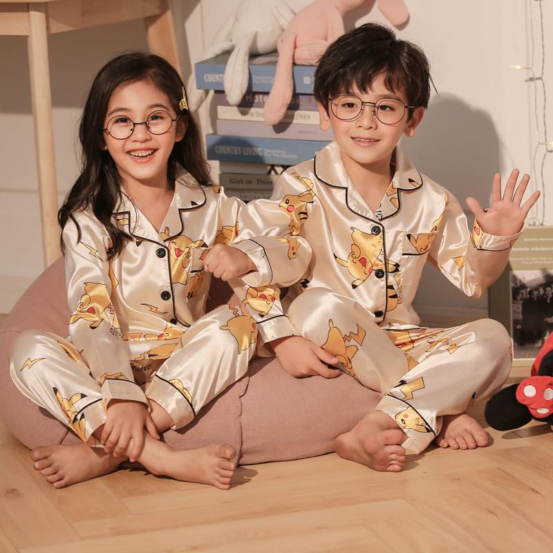 Southeast Asia Kids' Ice Silk Pajamas - Boys' Long Sleeve & Girls' Cardigan Set