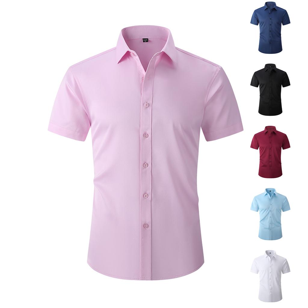 Summer Cotton Men's Short Sleeve Dress Shirt Solid Color Formal Business Button Down Regular Fit for Office Party Daily Wea