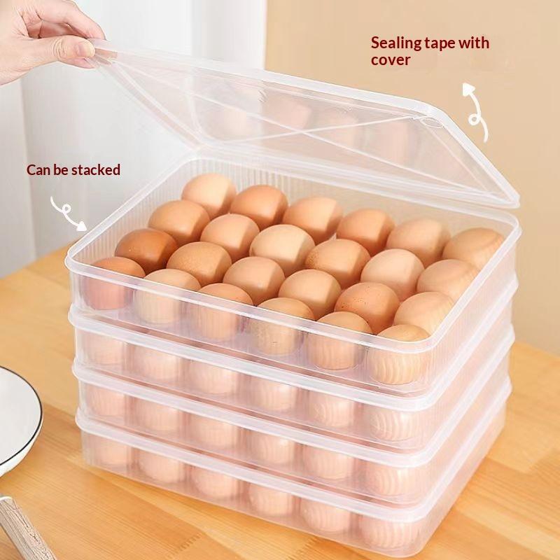 Clear Plastic Egg Storage Box with Lid Stackable Egg Organizer Tray for Fridge Kitchen Home Dorm Fresh Preservation