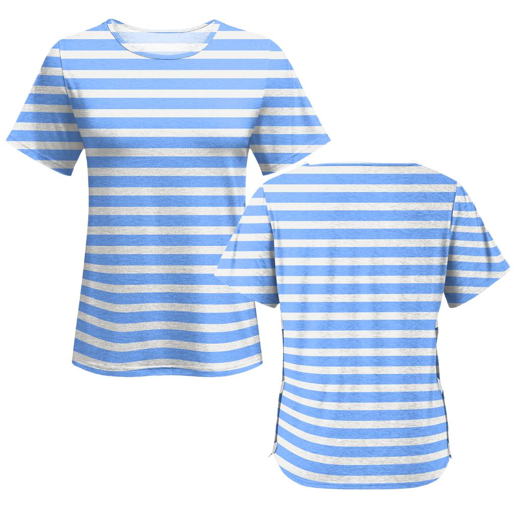 Chemise de couleur à manches courtes post-opératoire pour femme avec fermeture éclair à l'épaule et fermeture latérale.