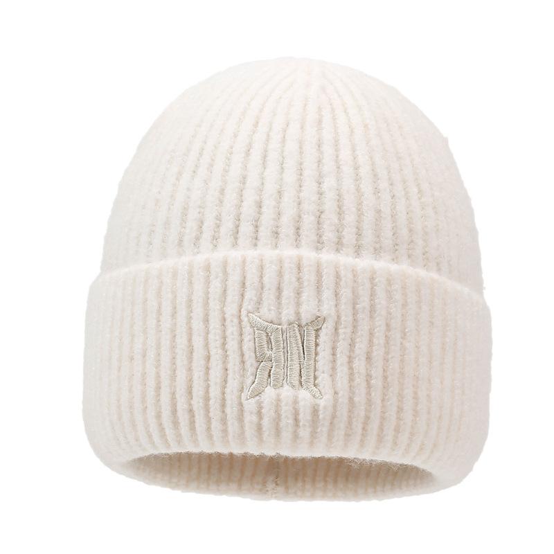 Herbst Winter Einfarbige Mütze Outdoor Wollmütze Samt Warme Gestreifte Strickmütze