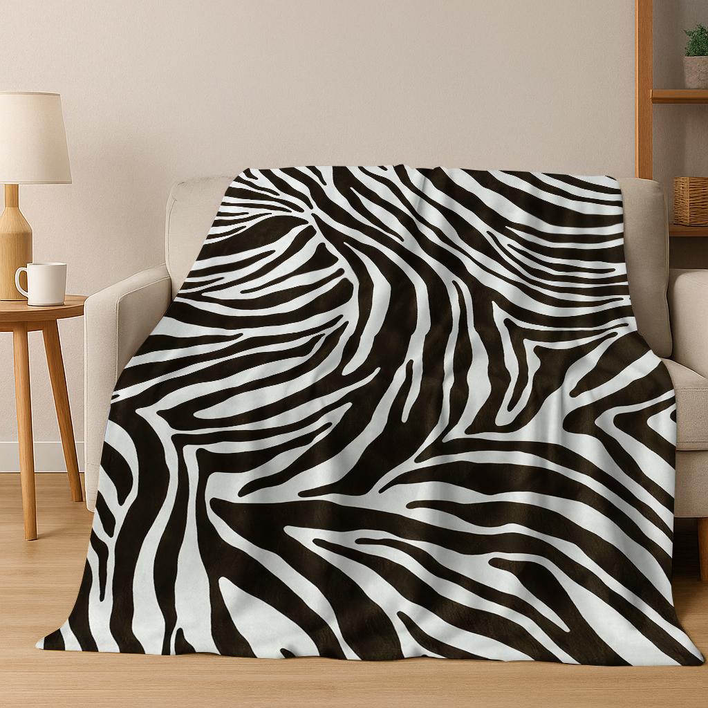 3D Zebra Stripes Leopard Tiger Animal Flannel Blanket Soft Warm Blanket for Home Bedroom Office Travel Camping Picnic Gift