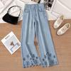 Women's Hollow Embroidered Wide-Leg Denim Jeans