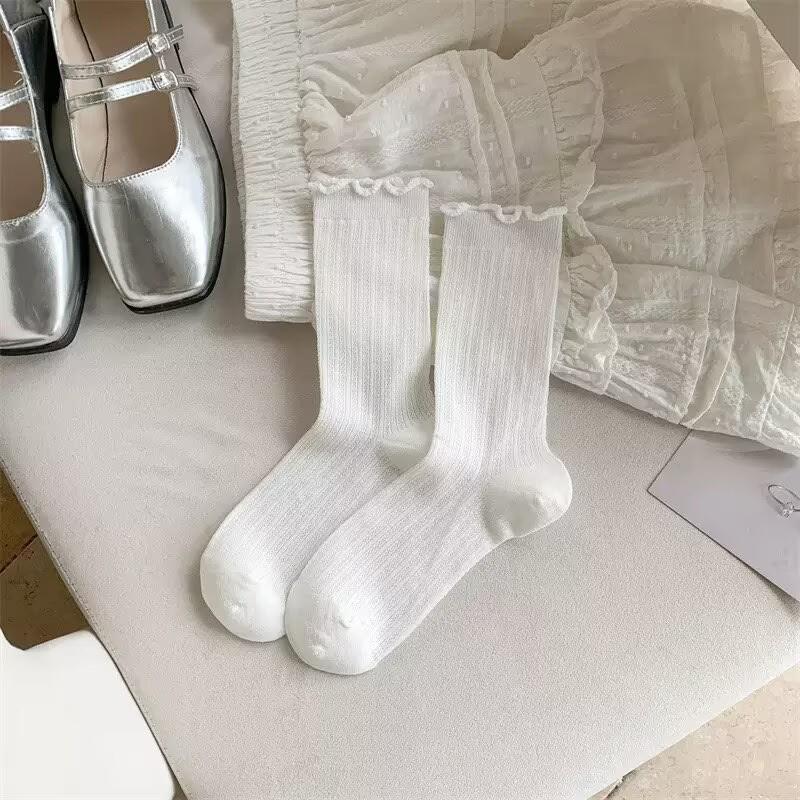 Women's Summer Thin Cotton Mesh Mid-Calf Ruffled Ballet Socks