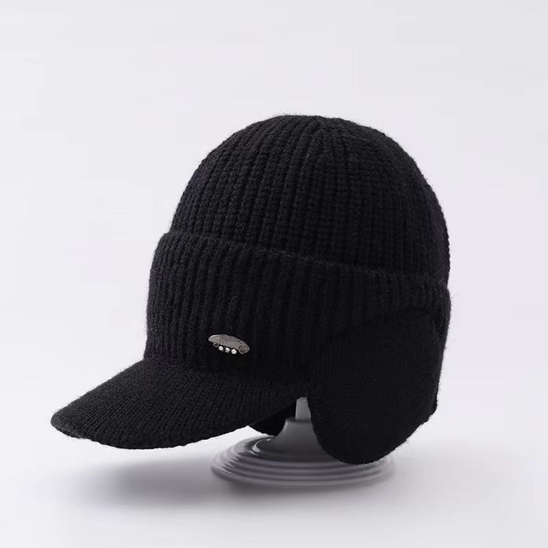 

Детская бейсболка с ушками, зимняя вязаная шапка для мальчиков, теплая шапка-бини с козырьком для малышей и детей постарше, шапка-бини для холодной погоды чёрный