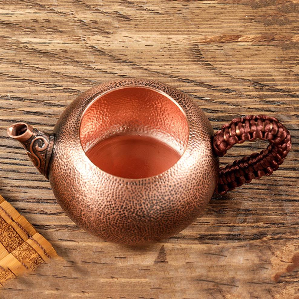Pure copper small teapot, Hand hammered red copper tea kettle, Health boiling tea pot, Kung Fu tea set for home