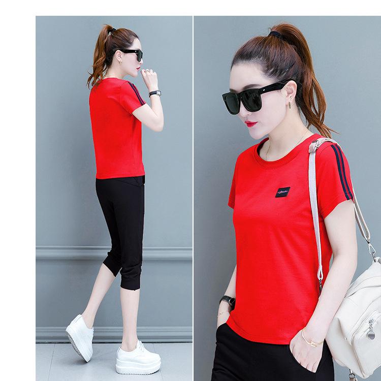 Women's Summer 2025 Cotton Sport Suit: Loose Short Sleeve Top & Cropped Pants Two-Piece Set