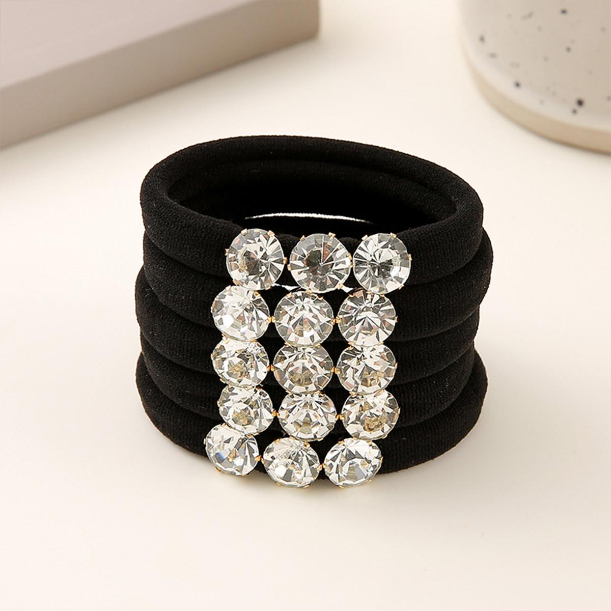 

4 шт. блестящие резинки со стразами, резинки для волос, резинки, высокоэластичные и прочные резинки для волос, черные резинки для волос Size fits all