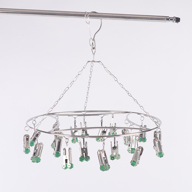 Stainless Steel Portable Folding Clothes Hanger with Multiple Clips for Socks & Drying