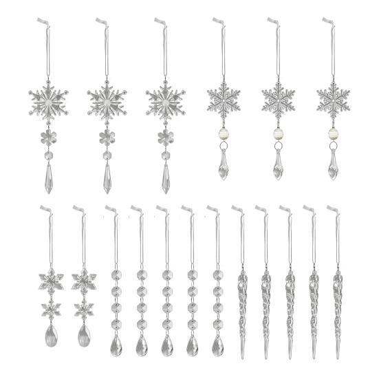 18 Pcs Crystal Christmas Ornaments for Tree Clear Acrylic Snowflake Icicle Hanging Ornaments with Drop Pendants for Winter Wonderland Chandelier