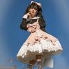 [Milky Time] 3-Piece Set: Lolita Dress, Jumper Skirt, and Power Shoulder Strap with Blouse (Pink x Black)