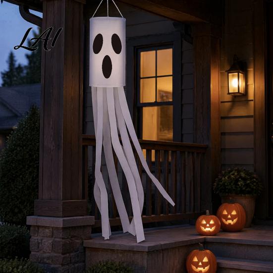Skull Pattern Wind Streamer Halloween Windsock Flag Large Spooky Pumpkin Skeleton Ghost Socks Outdoor Decorative Eaves Hanging Props Decor for Yard