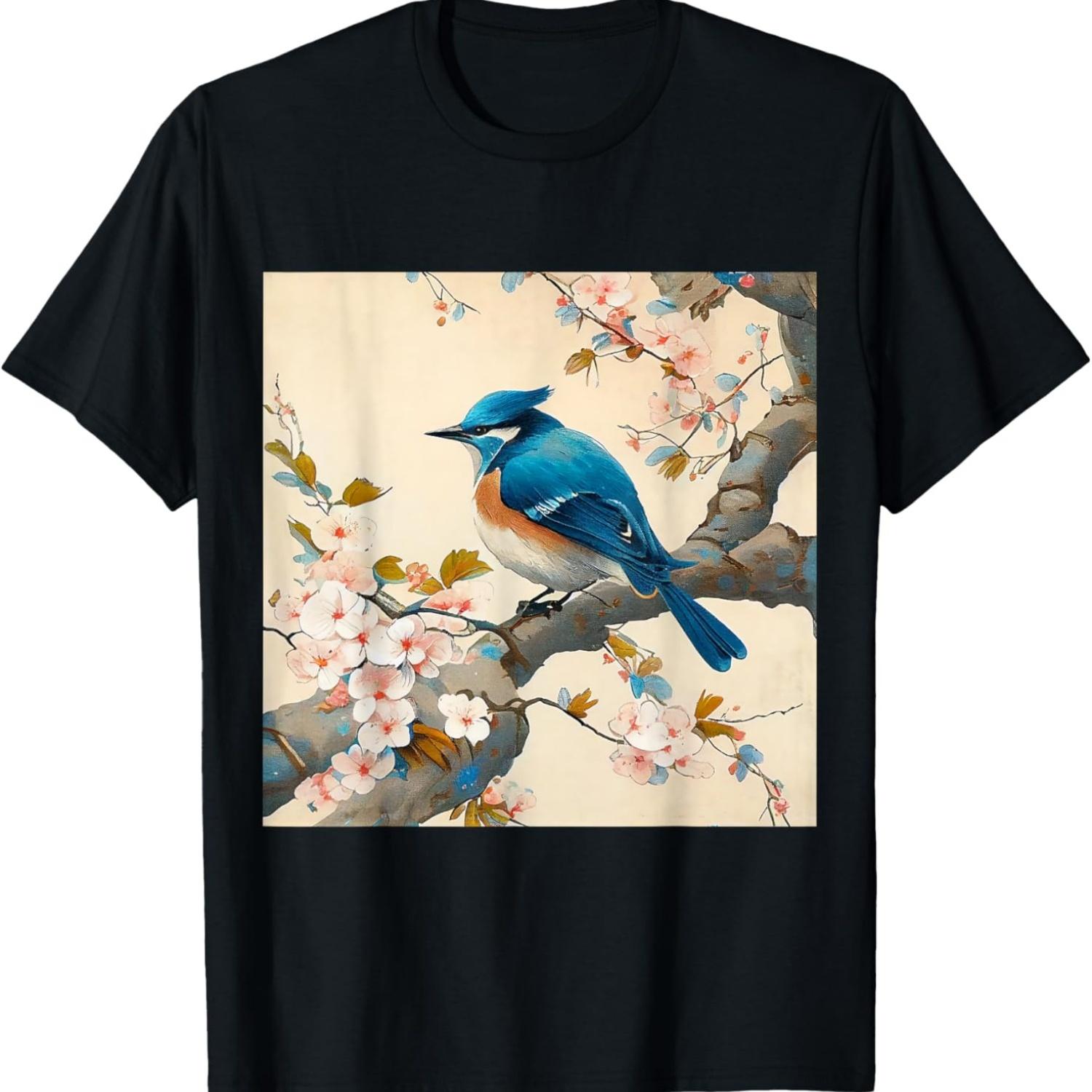 Easter blue Bird on  pink Cherry Blossom Tree T-Shirt S чёрный