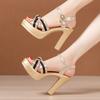10cm Small Size 32-43 Elegant Platform Sandals Women's Stripe Sandals Summer 2025 Summer Block High Heels Sandals Office Model