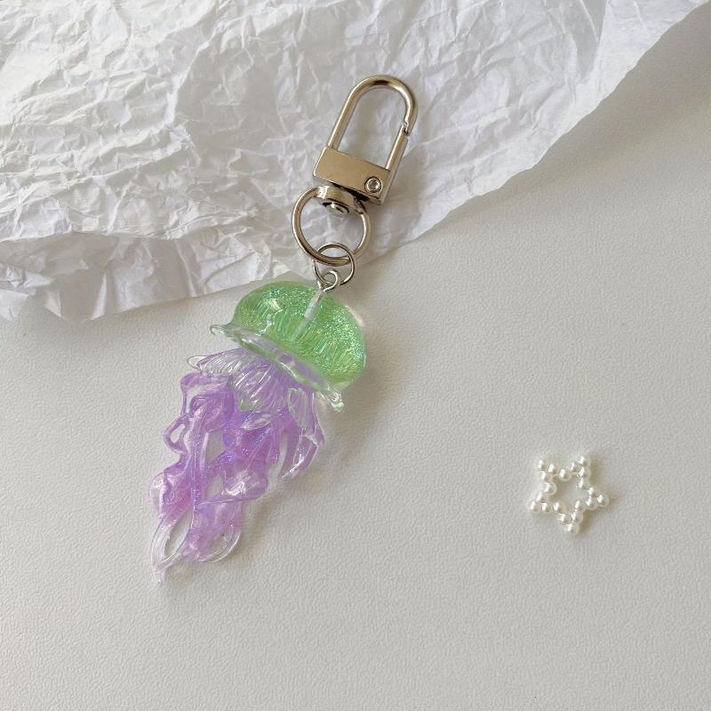 Creative Jelly Color Jellyfish Charm Keychain Y2K Beaded Pendant Phone Chain Car Hanging Decoration Bag Pendants Ornament Gifts