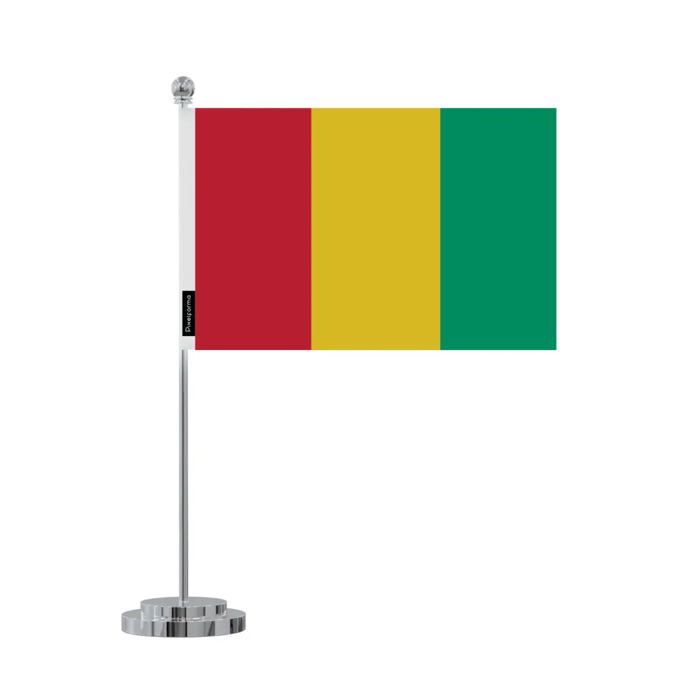 Drapeau de bureau - Guinée - 14 x 21 cm - Polyester - Impression recto/verso - Mât en acier inoxydable