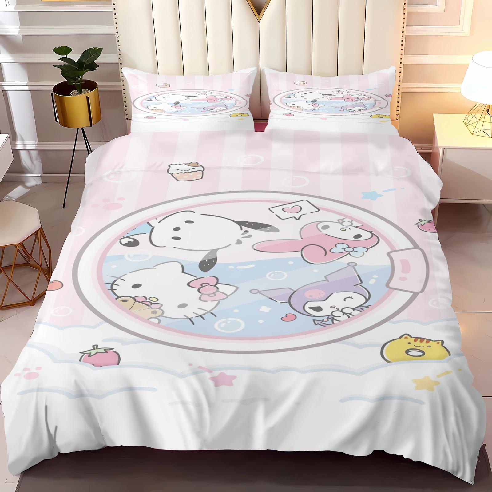 

Pochacco Sanrio Series Printed Bedroom Bedding Set Duvet Cover Christmas Gifts Comforte Cartoon With Pillowcase 135X200CM