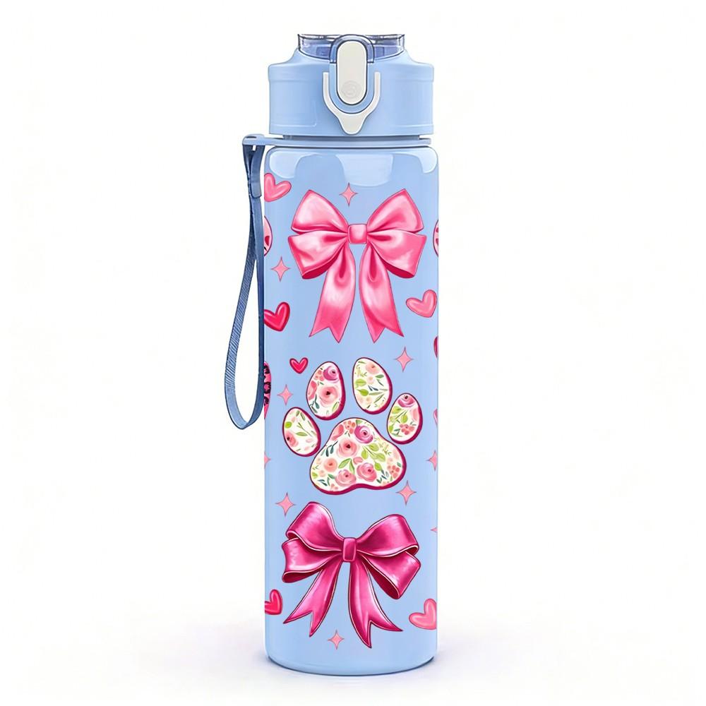1PC Pink Cherry Blossom Flower Pattern Art 750ml Color Plastic Sports Water Bottle Leakproof Flip Straw Lid Suitable for Sports Office Home Use