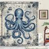 Nautical Octopus Shower Curtain: Unique Coastal Decor For Bathroom, Ocean Vibes, Vintage Charm, And Adventure For Sea Lovers