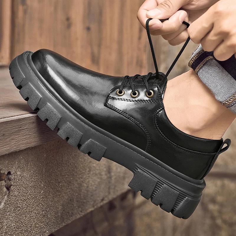 Mens Casual Leather Thick Bottom Shoes Trendy All-match Pu Leather Business Shoes Outdoor Designer Oxford Shoe Zapatos Hombre