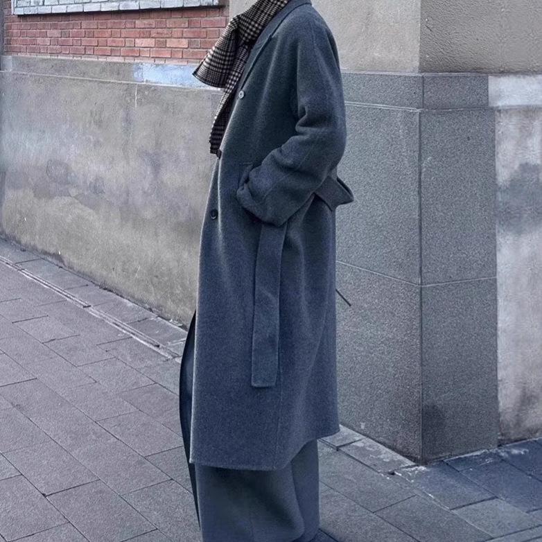 Men's Mid-Length British Wool Coat - Autumn/Winter, Thick Korean-Style Over-the-Knee Trench