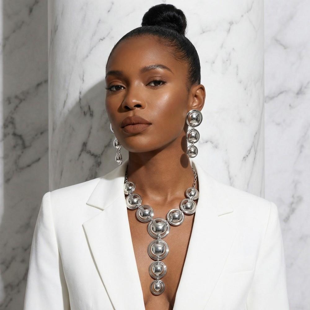 Metal Necklace Earrings Set Luxury Exaggerated Geometric Jewelry Set  Girls