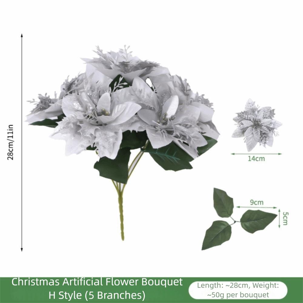 5 Köpfe Bund Künstlicher Weihnachtsstern-Strauß Roter Weihnachtsstern Kunstblumen Weihnachtsdekoration Realistische Topf-Ornamente