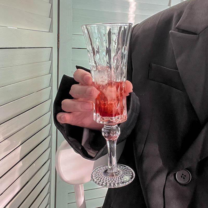 French Retro Striped Champagne Glass Couple  Glass Goblet Cup Wine Cocktail Juice Glass Tasting Glasses
