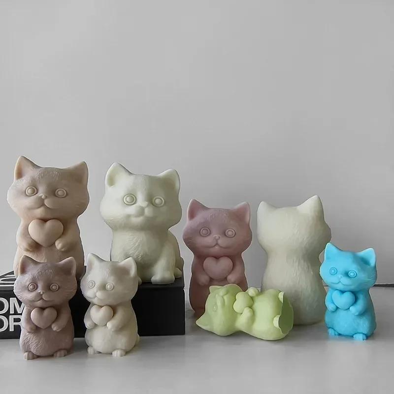 Cat Silicone Mold Pinching Toy DIY Kitten Aroma Candle Plaster Ornaments Molds Candle Making Supplies