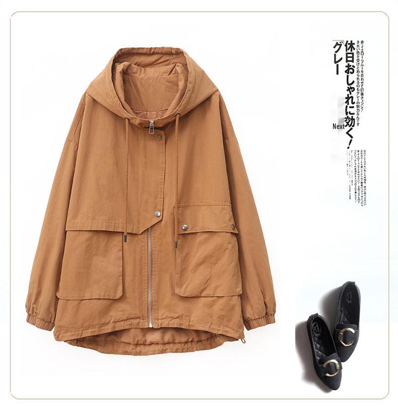 Stylish 2024 Women's Pure Cotton Hooded Jacket – Loose Fit, Plus Size, Casual Short Trench for Middle-Aged Moms