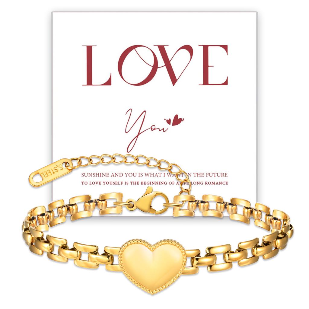 Vnox Chain Bracelet To Valentine's Day Gift Love Card,Stainless Steel Heart Accessories Women's Bracelet,Charm Jewelry To Girls