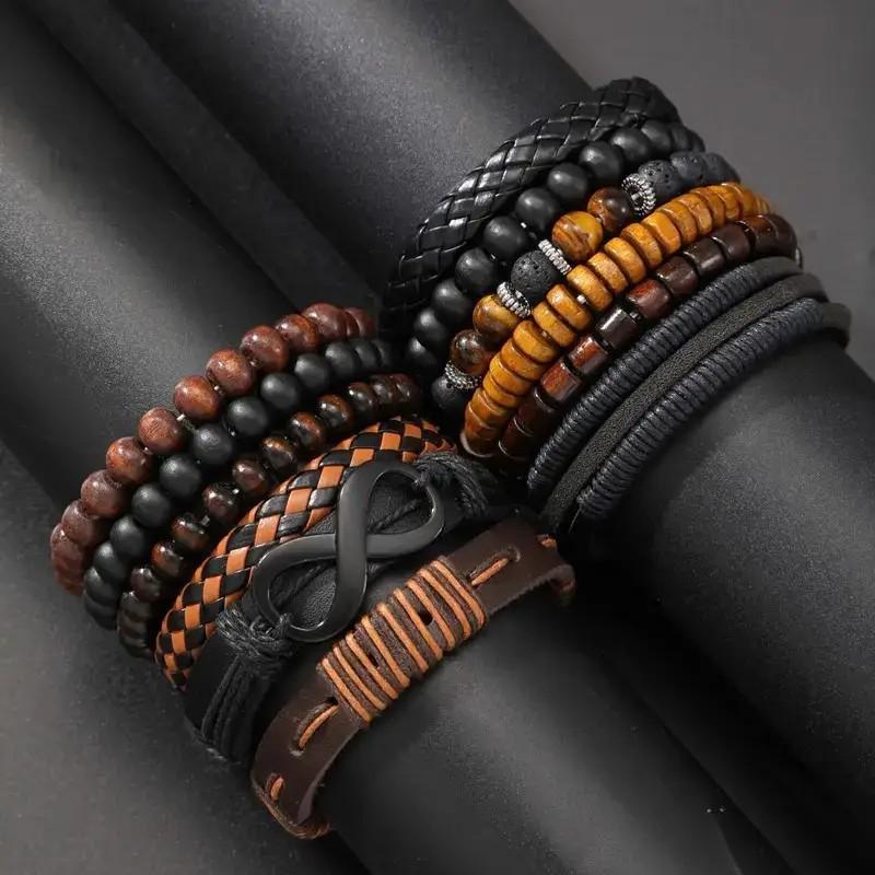 TEMU Xiyin's new 12-piece set of beaded bracelets cross-border coconut shell wooden bead elastic men's bracelets do not contain boxes.