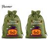 Trick or Treat Party Souvenirs 2Pcs Halloween Pumpkin Drawstring Bags for Candy Treats, Retro Burlap Rustic Linen Goodie Bags, Portable Kids