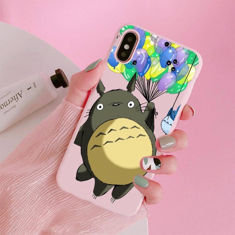 Χαριτομένο Θήκη Κινητού Ghibli Miyazaki Anime Totoro Για iphone 12 11 Pro Max Mini XS 8 7 6 6S Plus XR Ματ Καραμελέ Ροζ Σιλικόνης
