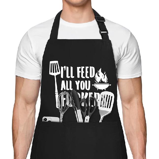 Funny Aprons for Men, Mr. Good Lookin’ Is Cookin’ Chef Apron with 3 Pockets, Adjustable Neck Strap and Long Waist Ties, Perfect for Kitchen