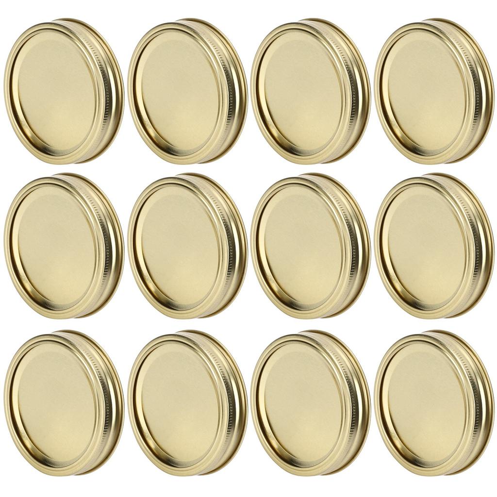 12Pcs Stainless Steel Split Type Glass Jar Lids Round Lkproof Sling Covers Kitchen Supply(XH00179 Gold )