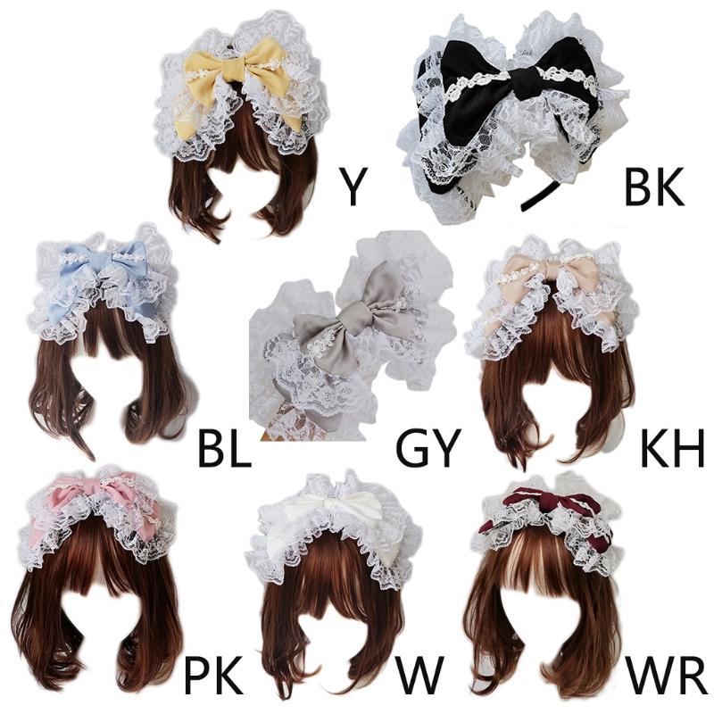 Lovely Sweet Hairband Maid Cosplay Headband Lolita Ruffled Lace Headwear Handmade Double Layer Bowknot Hair Accessory