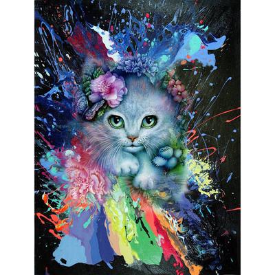 Pintura de diamante con taladro completo, gato, bordado de diamantes de imitación de dibujos animados, manual de pintura, regalo para niños