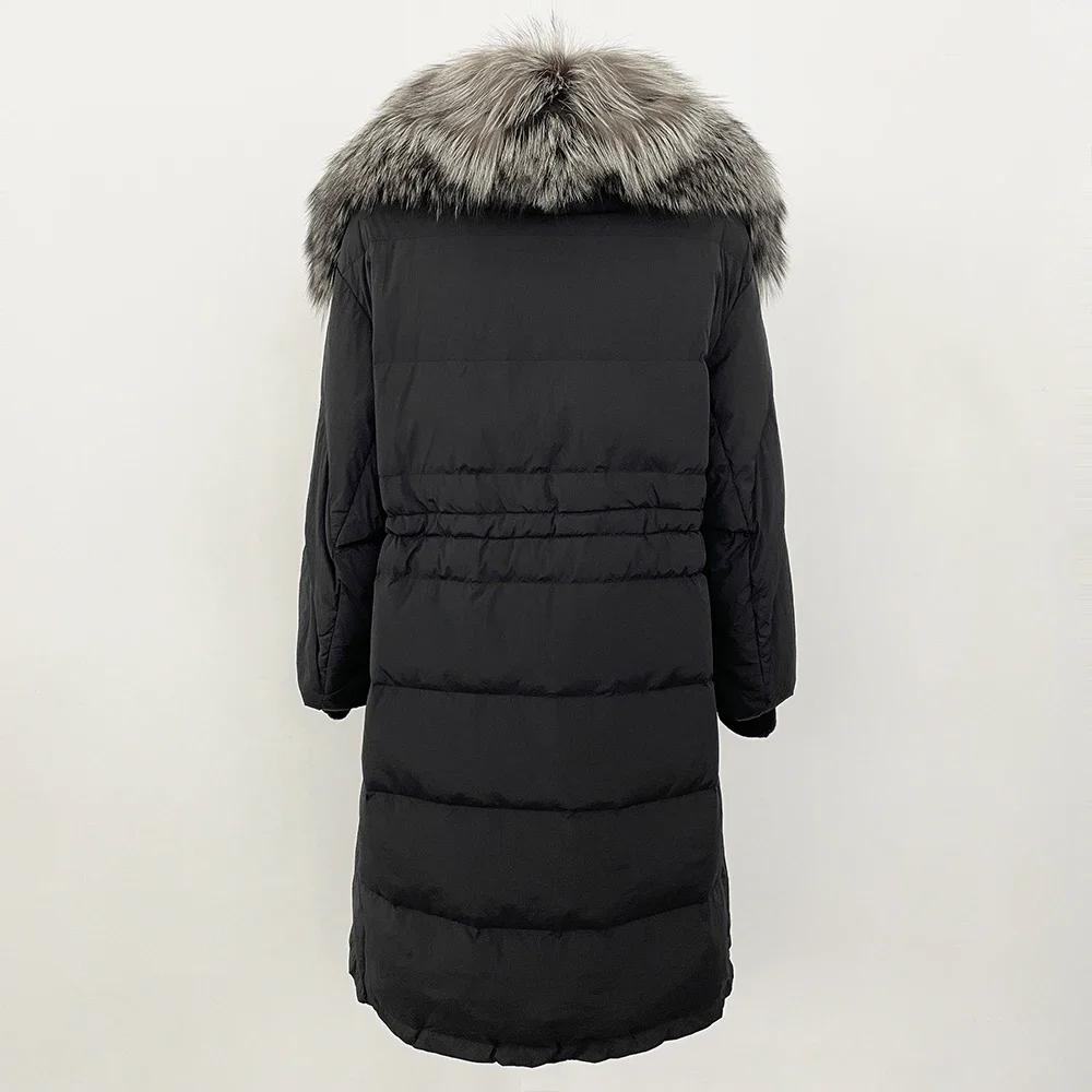 OFTBUY Høst Vinter Mellomlang Dunjakke Avtagbar Ekte Naturlig Revepelskrage Dame Tykk Varm Overbekledning Streetwear