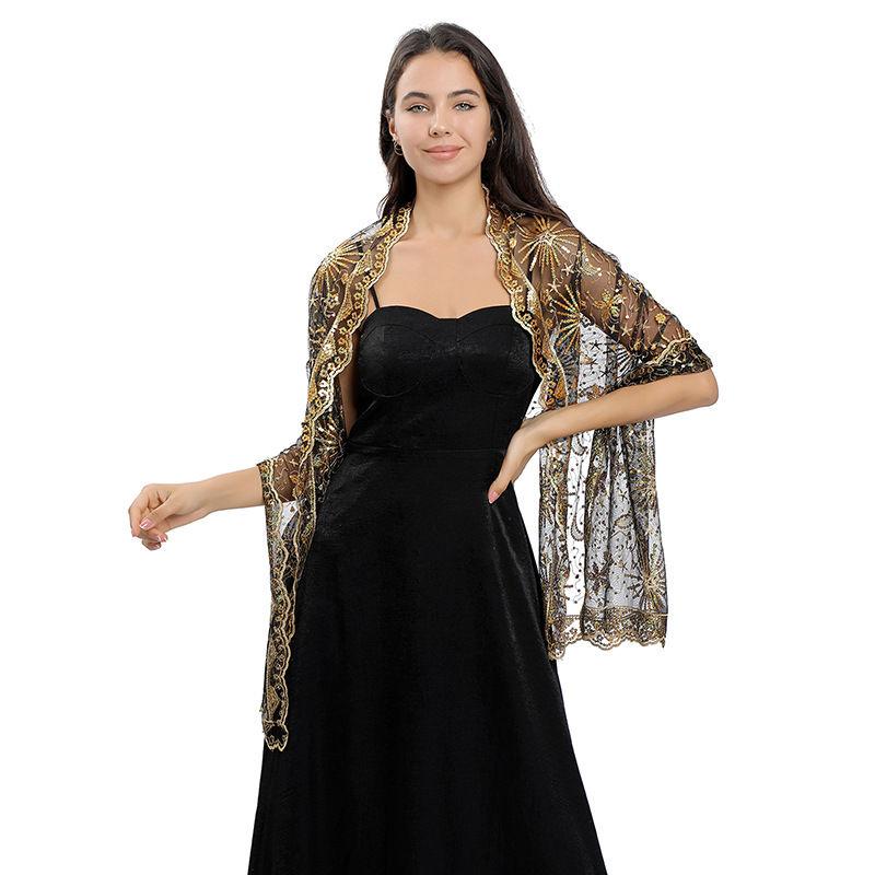Bühnenparty Bestickter Schal Damen Pailletten-Schal Kleid Stern Mond Dinner-Schal