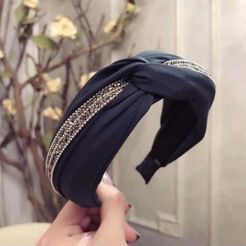 Fashion Shining Rhinestone Hairband Women Solid Headband Adult Classic Black Yellow Hair Accessories Wholesale Female Turban