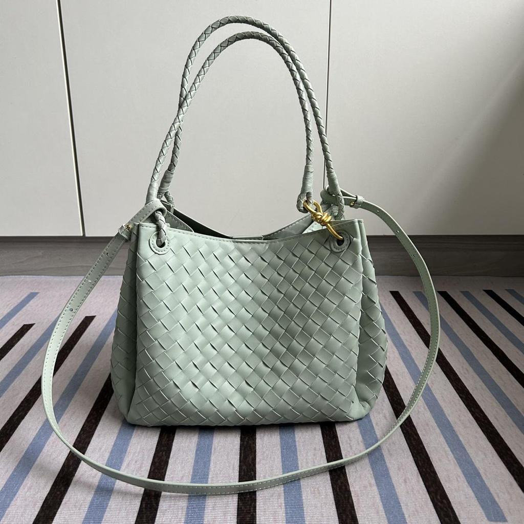 2024 Fall/Winter Women's Leather Braided Basket Bag - Handheld & Crossbody