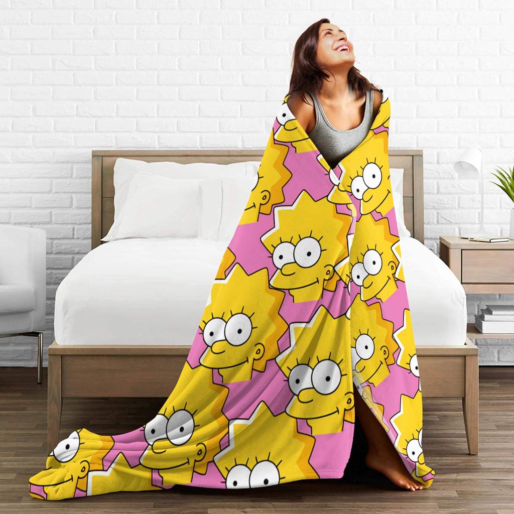 S-Simpsons Lisa Yellow Star Pattern Blankets Quality Soft Cozy Bedding Throws Winter Picnic Couch Bed Funny Bedspread