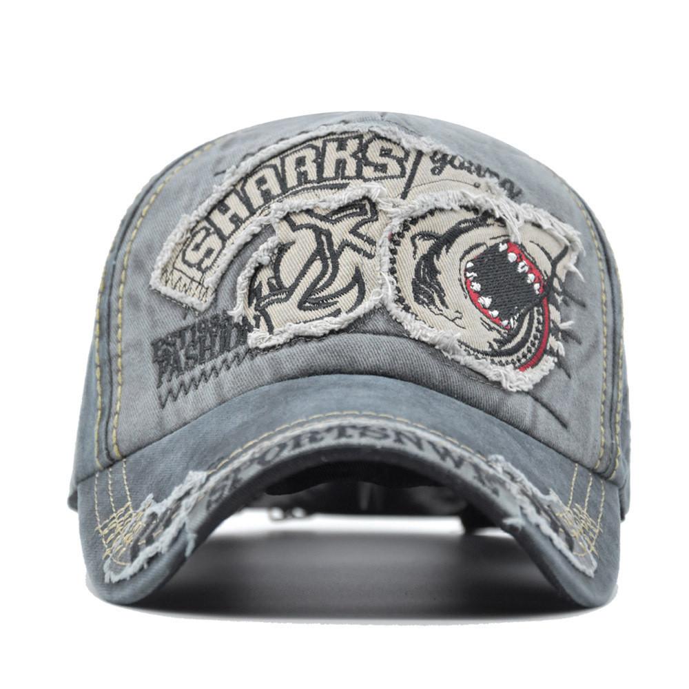 Vintage 3d Embroidered Shark Baseball Cap Cotton Material Adjustable Size For Men And Women