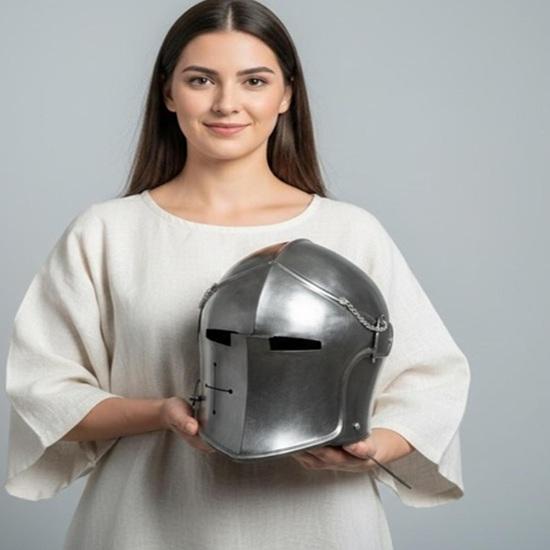 

Medieval Black Barbuta Helmet, 18 Gauge Steel, LARP Cosplay Armor, Halloween Gift for Him